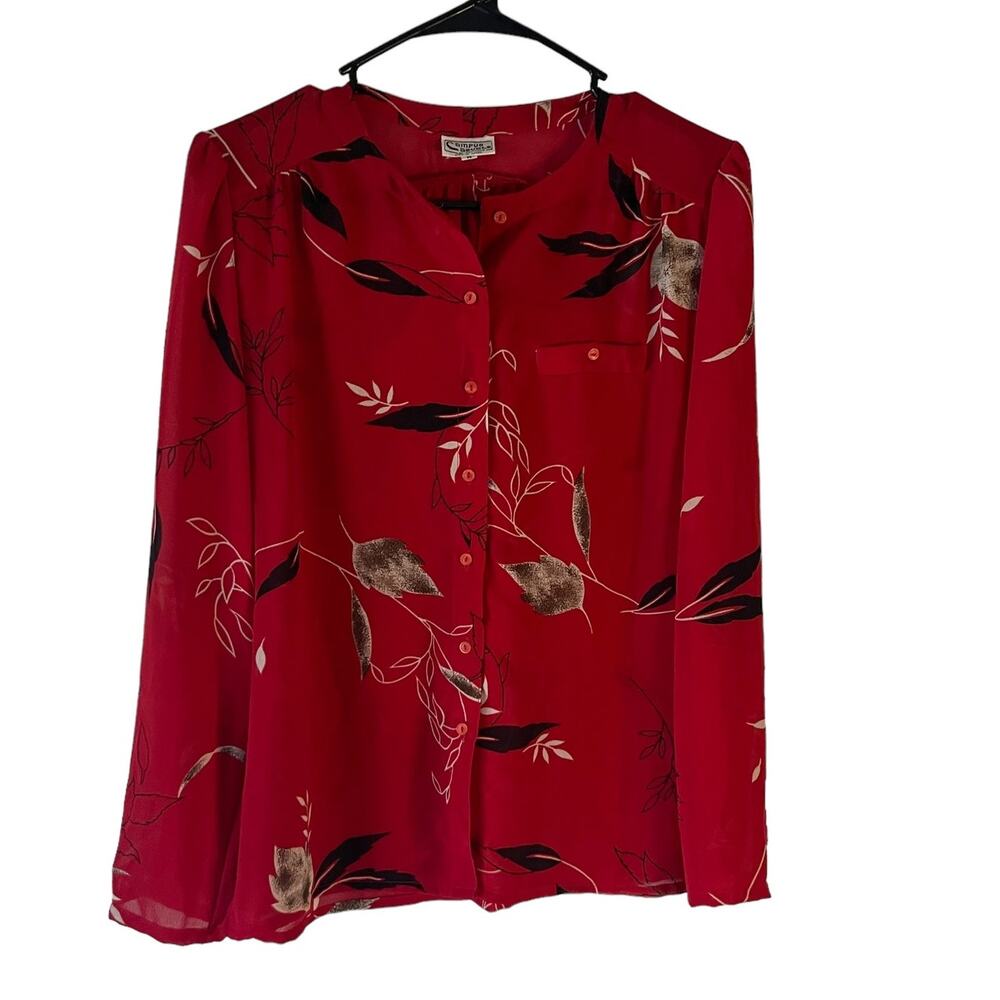 Campus Casuals Vintage 90s Women's Size Medium Novelty Print‎ Red Blouse